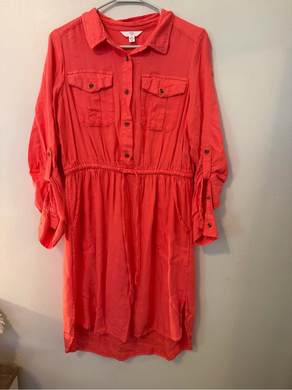 Time and Tru Peachy Button Up Shirt Dress Cinch Waist (Size: M)